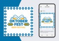 Oktoberfest banner or poster with beer mugs. German festival logo, sign, label or badge. Royalty Free Stock Photo